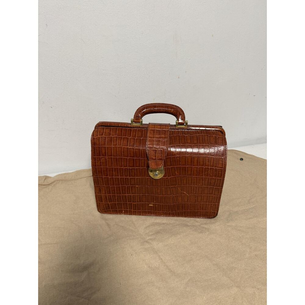 Marco Tadini Croc Embossed Leather Doctor Bag Brown Briefcase Key Made in Italy